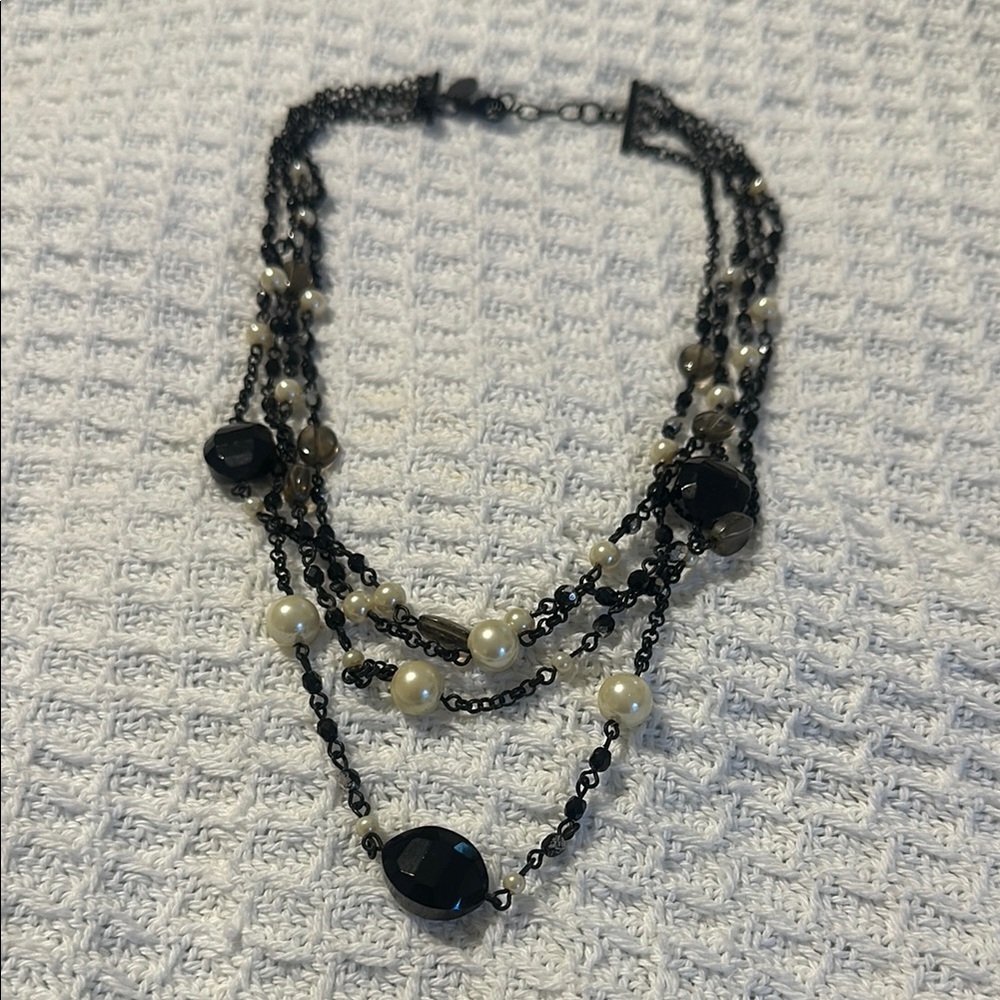 White House Black Market Black and Cream Beaded Necklace
